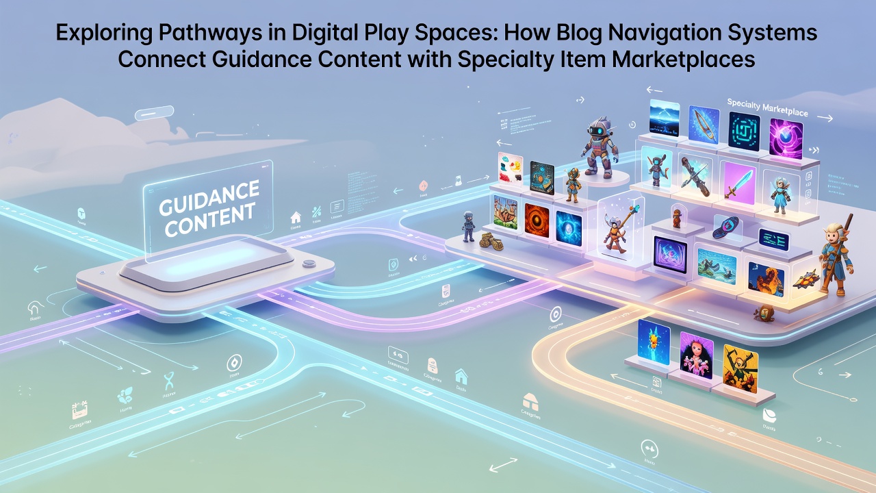 Blog navigation pathways linking game guidance sections to specialty marketplaces in digital play spaces