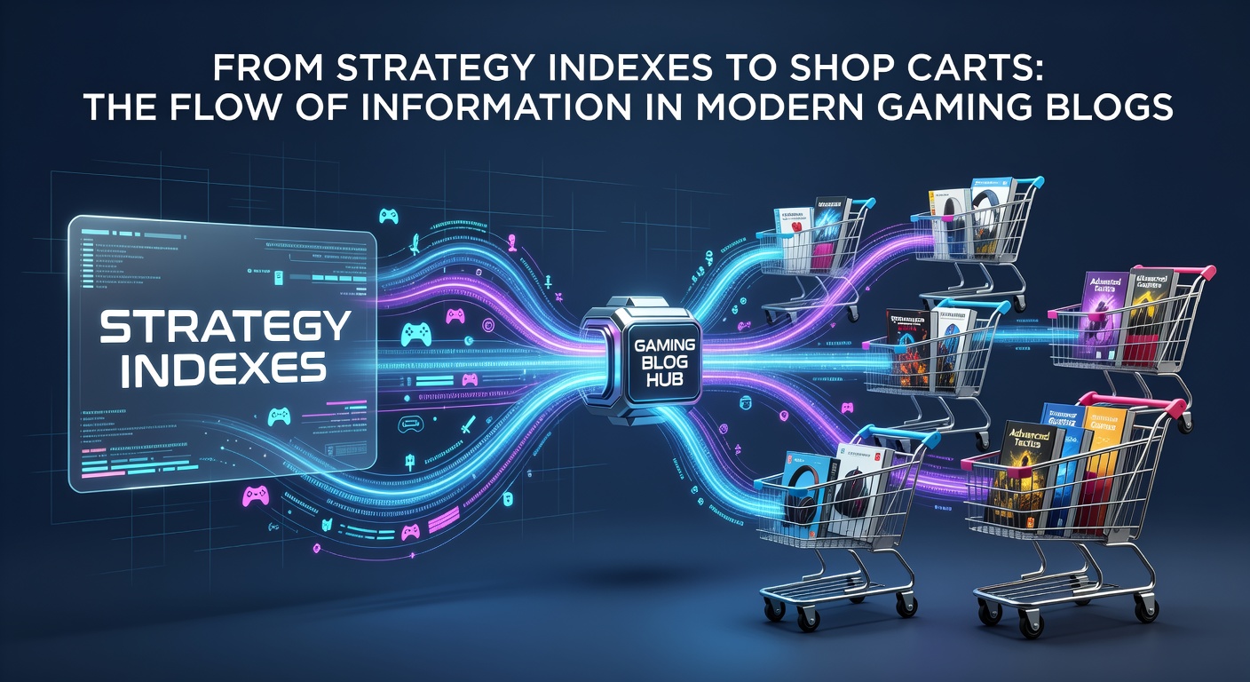 Illustration of data pathways connecting gaming strategy indexes with e-commerce shop carts on a blog platform