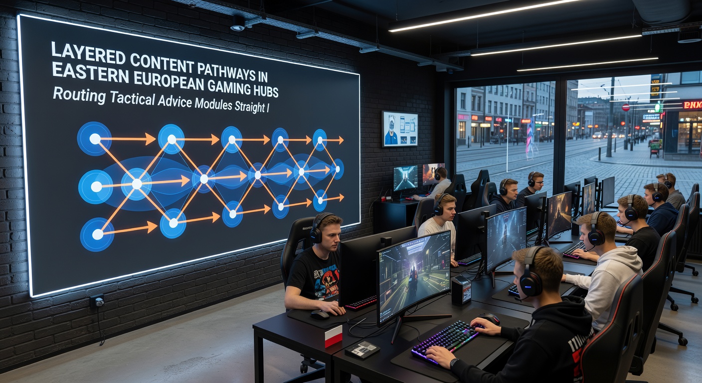 Custom platform architecture diagram illustrating content layers connecting advice modules to niche gaming equipment retail in Eastern Europe
