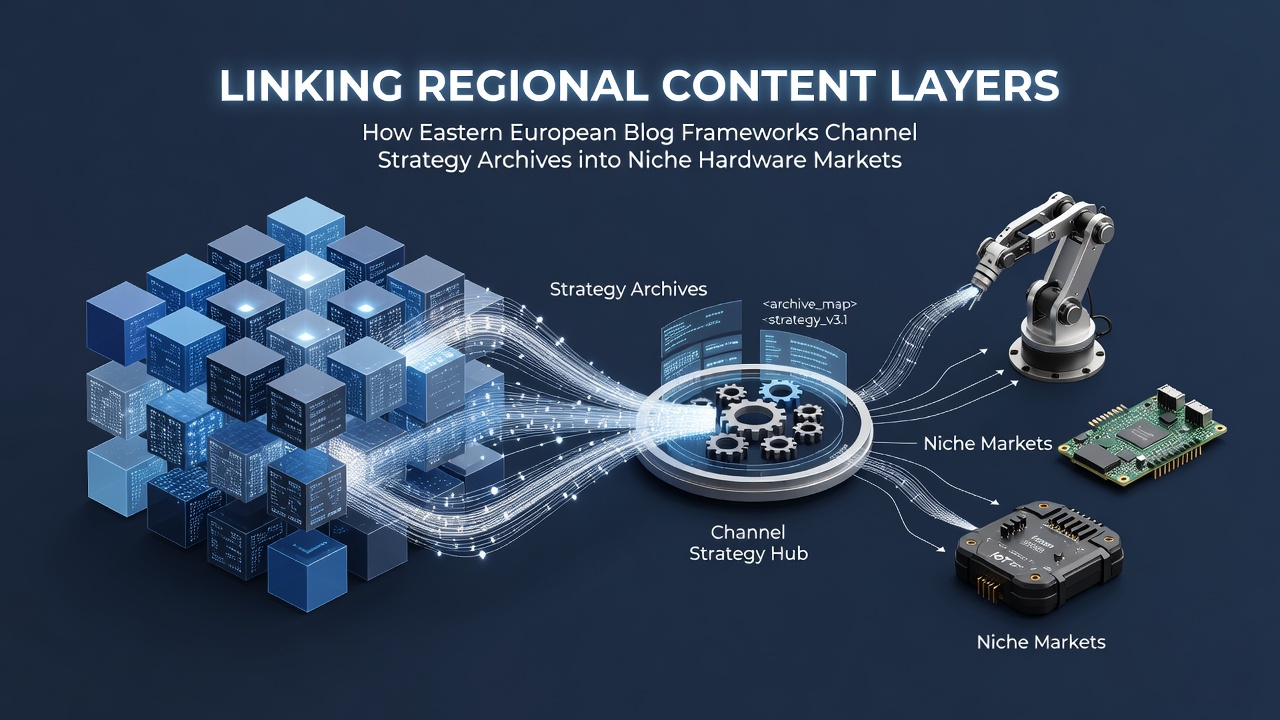 Eastern European blog framework diagram showing connections between strategy archives and hardware retail integrations