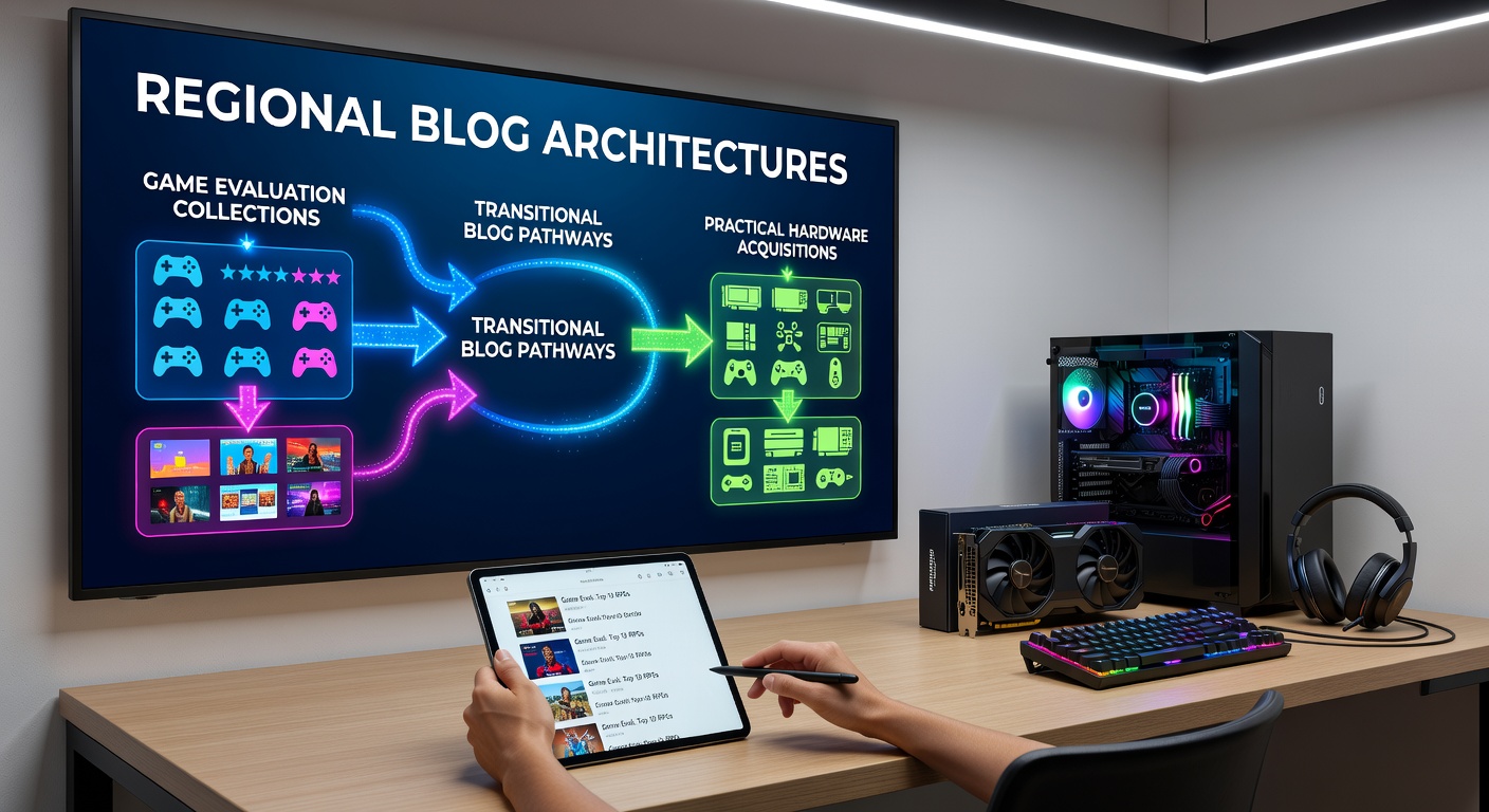 Regional gaming blog layout showing evaluation archives connected to hardware purchase sections