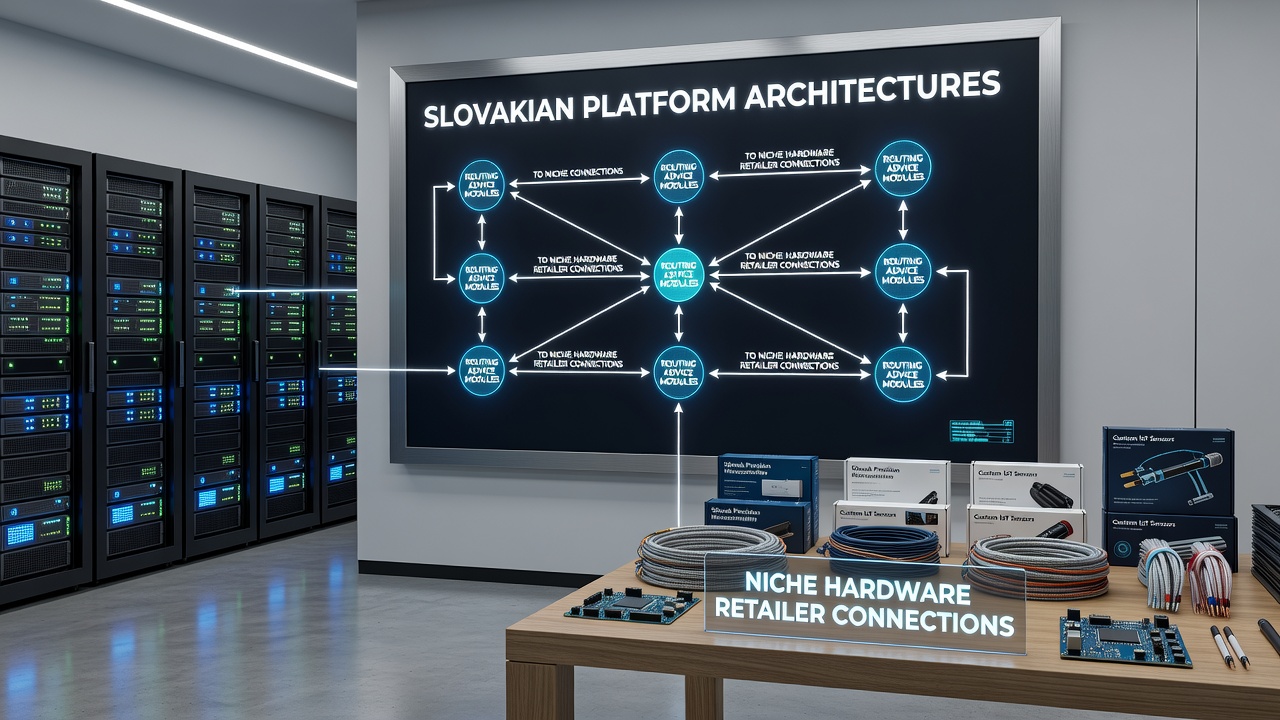 Slovakian digital platform architecture diagram showing advice module routing pathways to hardware retailers