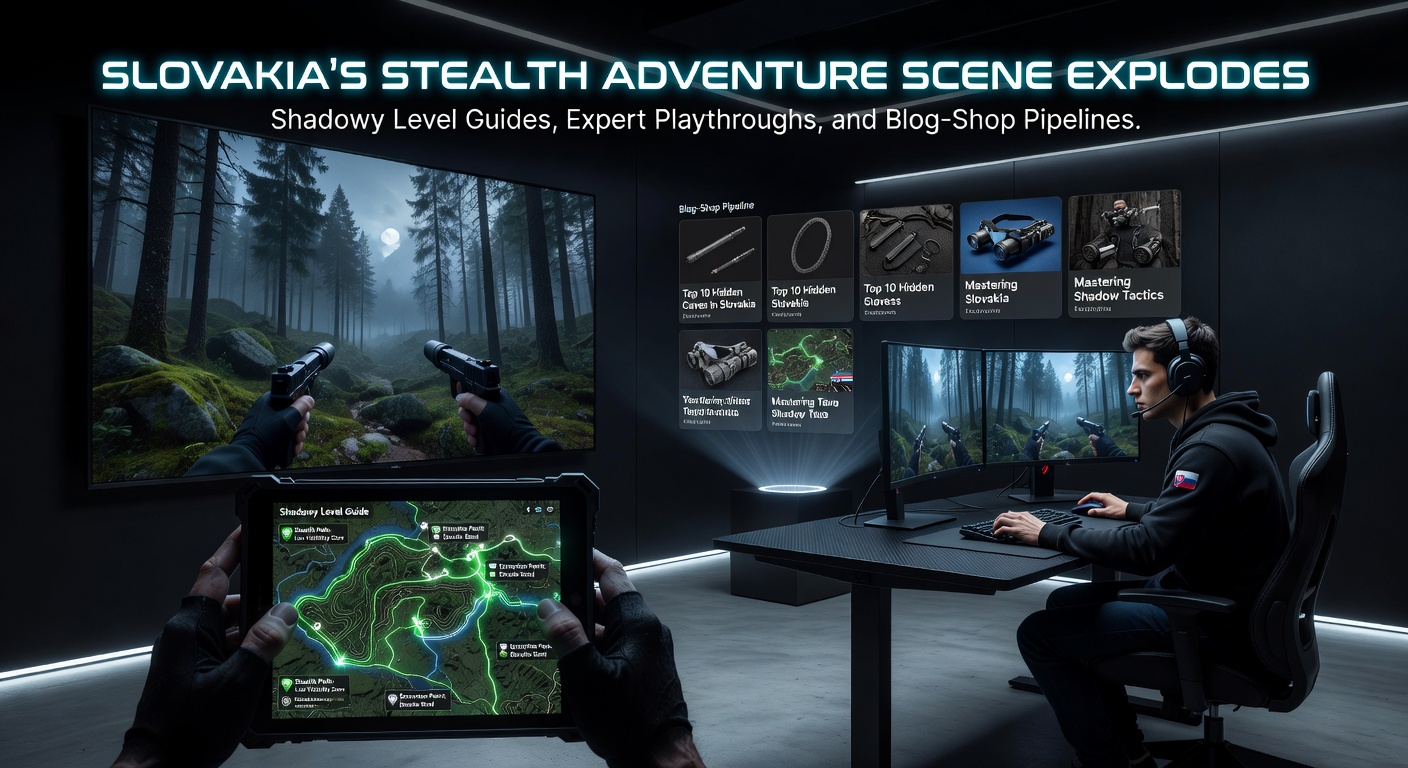 A shadowy figure sneaks through a dimly lit Slovak-inspired castle in a stealth adventure game, highlighting intricate level design and guard patrol patterns